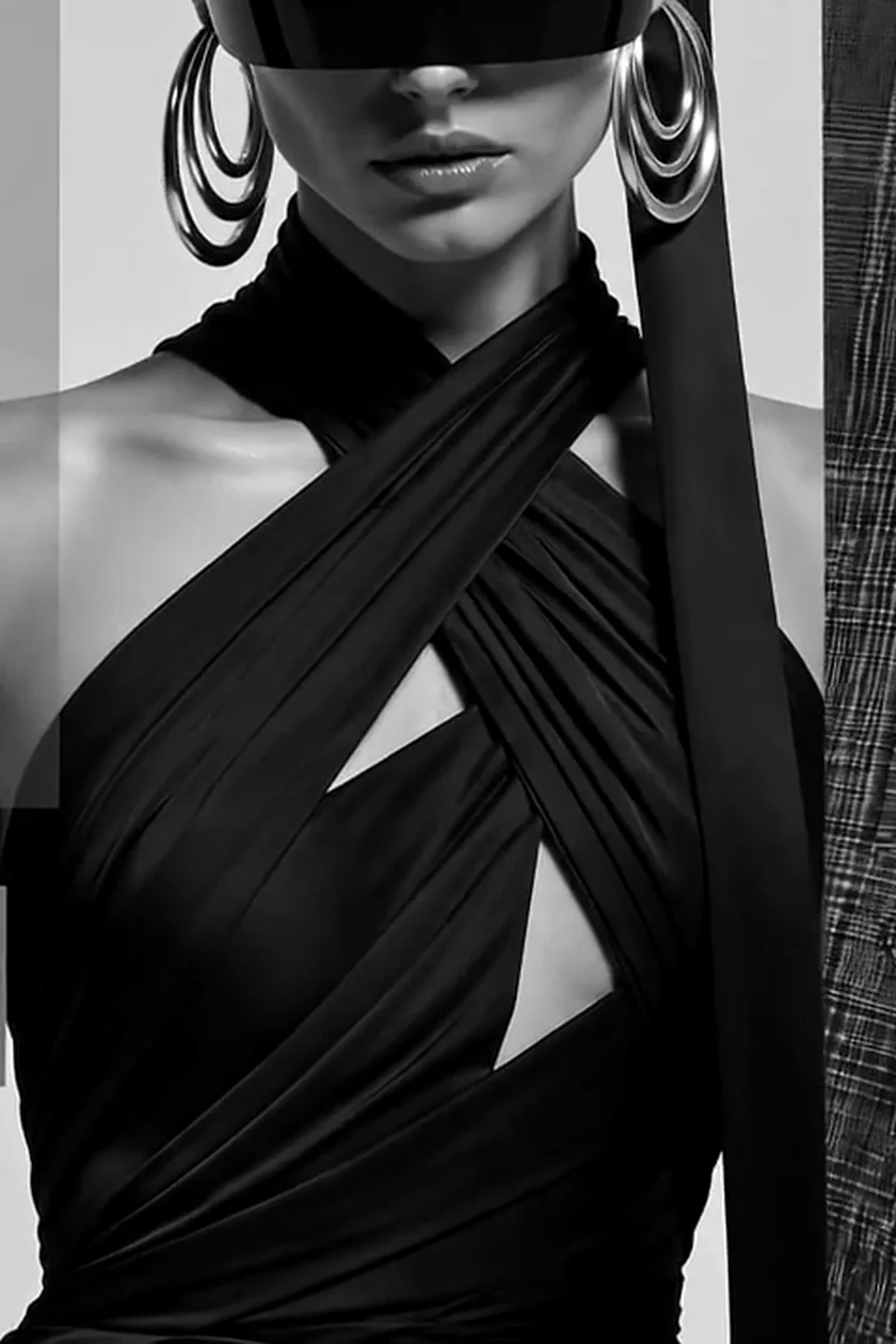 Cross-draped bodice detail