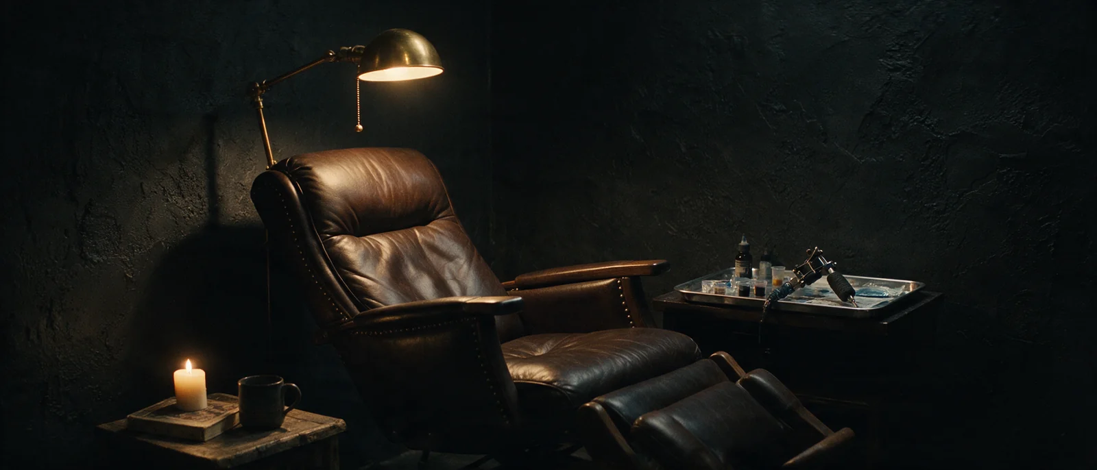 Das Atelier bei Nacht — Stuhl, Lampe, Kerze
